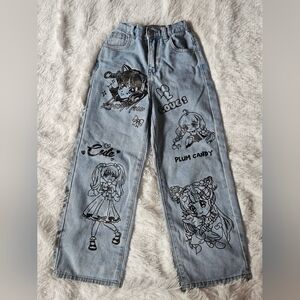 Source Unknown Kids Light Blue Jeans with Cartoon Prints
